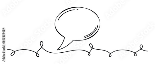 Hand drawn speech bubble with playful curly line, perfect for communication and conversation messaging apps and social media.