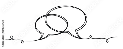 Speech bubbles overlapping in a connected continuous line style, representing conversation and communication for business or personal dialogue, ideal for web and print media