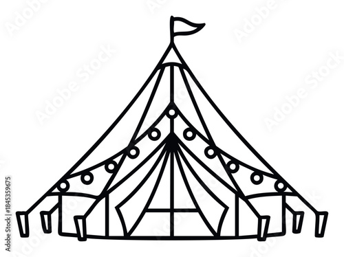 Circus tent silhouette with flag and hanging lights creating a festive atmosphere for events and celebrations
