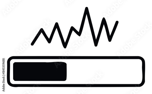 Abstract representation of data visualization with a fluctuating waveform above a progress bar, symbolizing analytics and monitoring for technology and business applications.