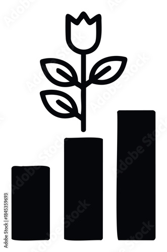 Concept of growth and development shown with a rising graph and a flowering plant, perfect for business progress and investment themes.