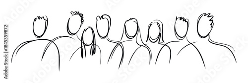 Group of abstract people figures sketched in a line symbolizing unity community and teamwork for presentations or social media graphics