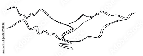 Minimalist abstract line art depicting abstract mountainous landscape waves, perfect for graphic backgrounds and modern compositions.