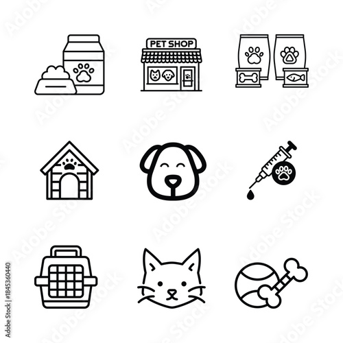 Pet Care and Supplies Icon Set