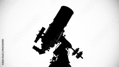 Silhouette of a telescope on a stand for astronomy and stargazing