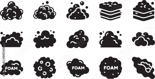 Collection of black and white soap foam icons