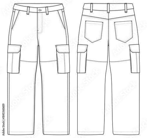 Baggy Denim Jeans Cargo Pants with Six Pockets for Men vector design