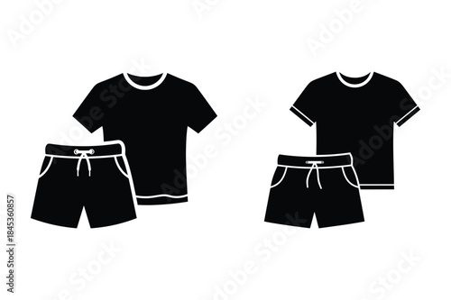 t-shirt and shorts outfit icons black silhouette vector set