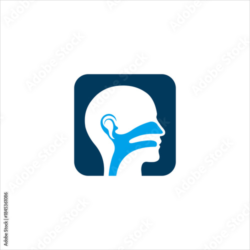 Flat medical vector icon depicting human head anatomy in profile, illustrating nasal, oral, and pharyngeal passages.