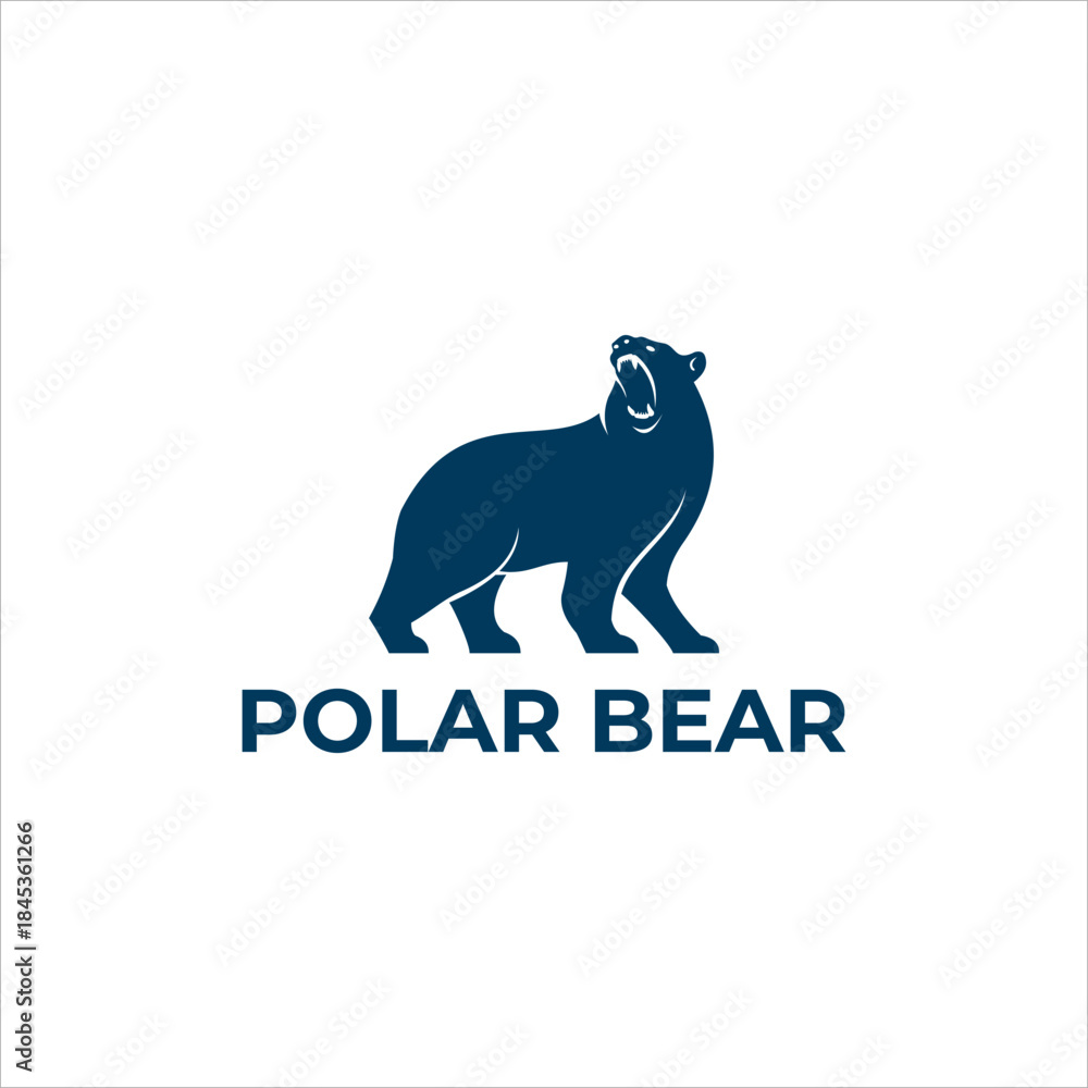 Obraz premium Modern dark blue roaring polar bear vector logo with minimalist flat design
