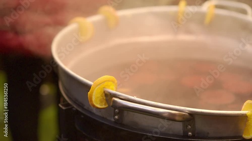 Steaming Mulled Wine Pot at Craiova Christmas Market