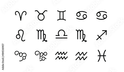 a collection of astrological symbols representing zodiac signs including aries taurus gemini cancer leo virgo libra scorpio sagittarius capricorn aquarius and pisces