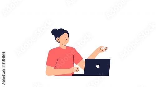 Online meeting and team video conference illustration in flat style animation