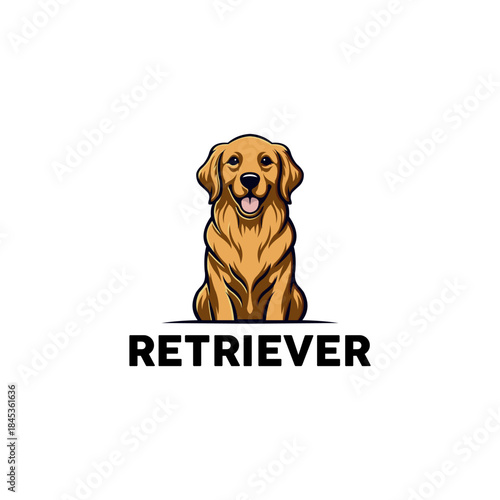 Stylized golden retriever dog vector mascot logo with happy expression