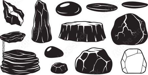 Collection of various black stone icons