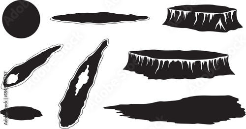 Black silhouette set of arctic icebergs