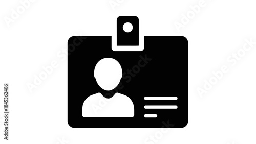 Minimalist Black and White Illustration of an ID Badge with a Person's Silhouette