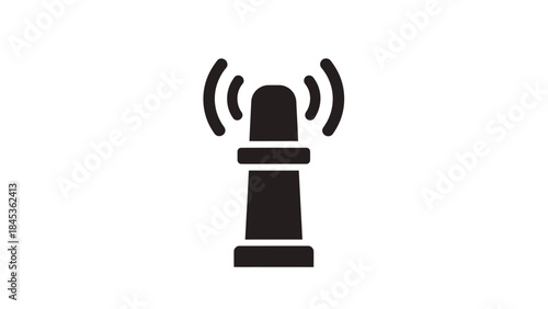 Minimalist Black and White Illustration of a Wireless Signal Tower Emitting Radio Waves