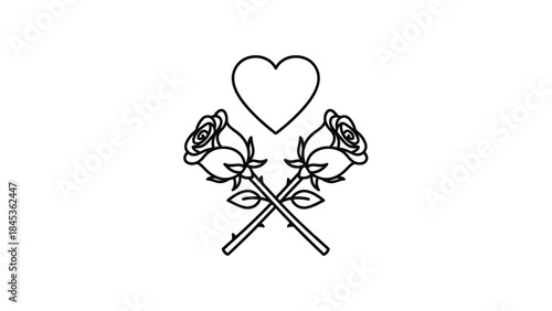Minimalist Black and White Illustration of Two roses with a Heart Symbol Above