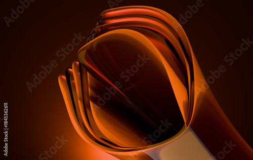 Contemporary Orange Glass Sculpture with Overlapping Curved Layers and Warm Gradient Tones for Sophisticated Digital Art