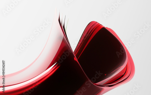 Contemporary 3D Render of Flowing Red Glass Curves with Transparent and Reflective Properties for Premium Brand Background