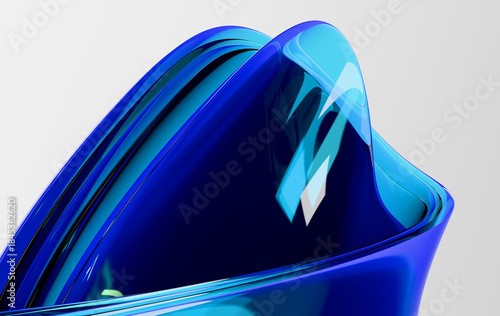 Futuristic Blue and Cyan Transparent Glass Formation with Layered Geometric Curves on Minimal White Background Wallpaper
