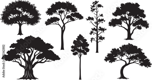 Collection of diverse tree silhouettes vector set