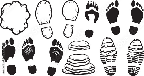Collection of various footprint and track icons