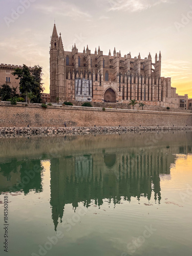 Gothic Cathedral of Palma de Mallorca Reflected in a Lake