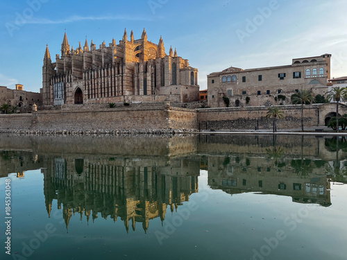 Gothic Cathedral of Palma de Mallorca Reflected in a Lake