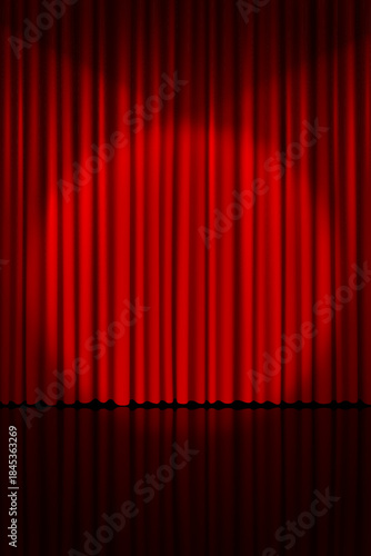 Theatre stage red curtains and spotlight vertical background. Vector