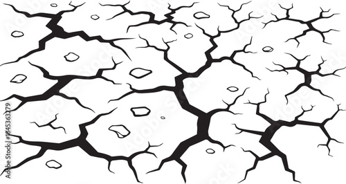Dry cracked earth texture black white