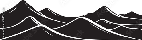 Stylized black and white mountain range graphic