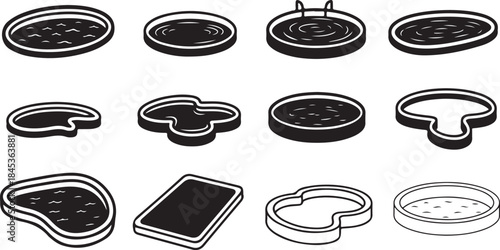 Various swimming pool shapes isometric icon set