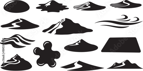 Black silhouette icons of desert dunes and sand