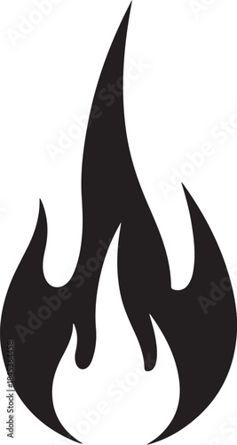 Stylized black flame icon on white background