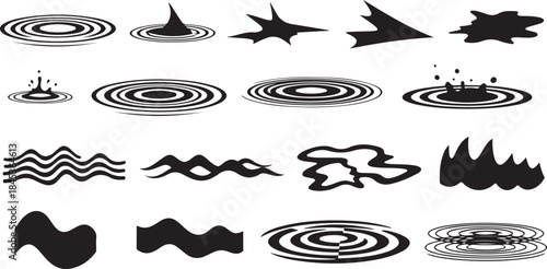 Water ripple splash and wave effect icons