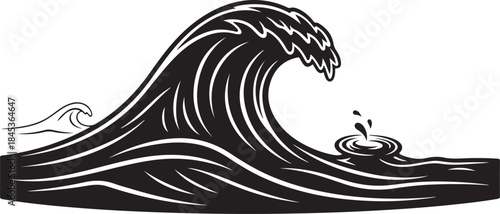 Bold black and white ocean wave graphic