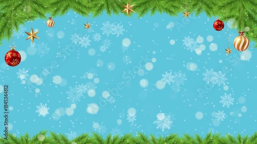 snow flakes and bokeh lights border frame 4k animaion empty space for text