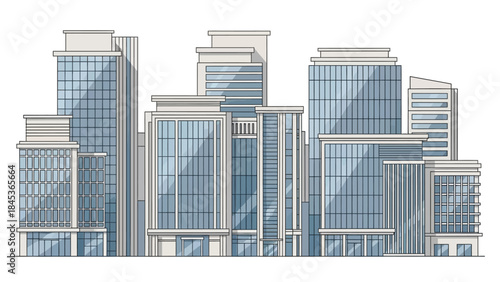 Modern Glass Skyscrapers in a Cityscape with Blue Tones and Reflective Surfaces