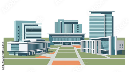 Modern Architectural Complex With Buildings Set Against A Light Blue Sky