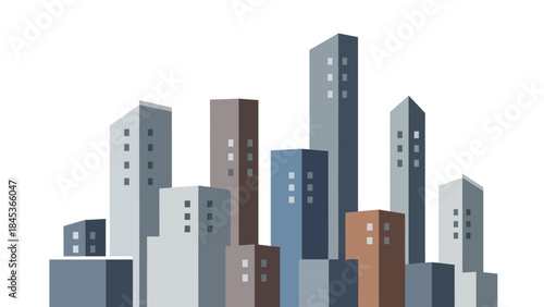 Modern urban landscape illustration featuring a diverse collection of architectural structures and skyscrapers, representing city growth and metropolitan development