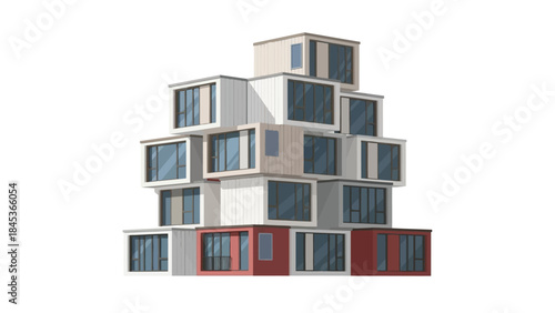 Dynamic stack of modern modular container architecture, illustrating innovative urban design concepts, sustainable housing solutions, and flexible building systems