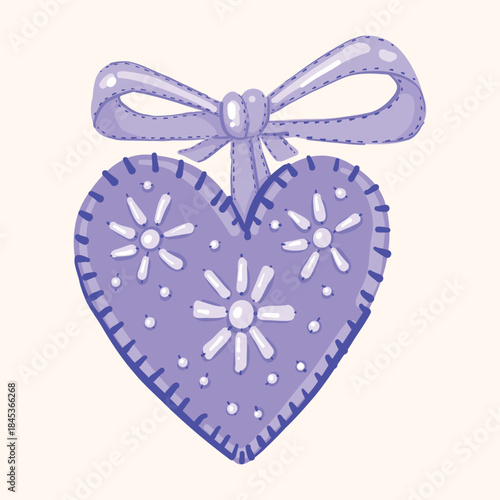 Purple Heart Ornament With Bow Design Handmade Gift Decoration for Valentines and Celebrations