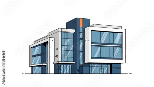 Sleek and contemporary architectural design of a modern corporate office building with expansive glass windows, perfect for urban business and professional environments