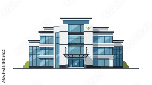 Modern office building with glass facade and clean architectural lines.