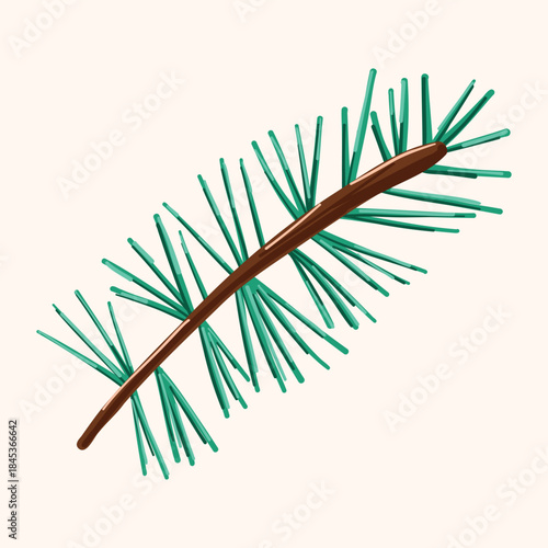 Illustration Of A Pine Branch With Green Needles On A Brown Stem