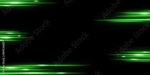 Green intersecting laser beams, glowing stripes. Abstract vector illustration on black background.