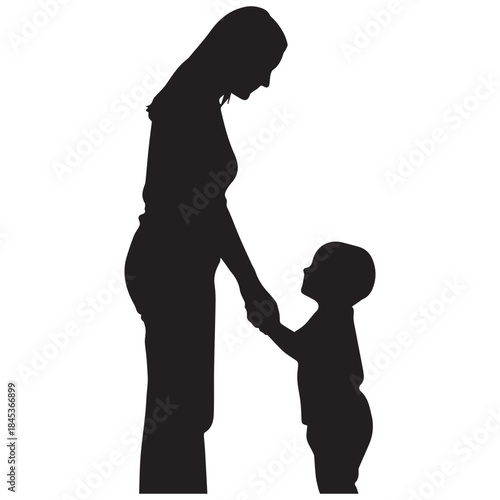 Silhouette of a mother holding her child s hand with love