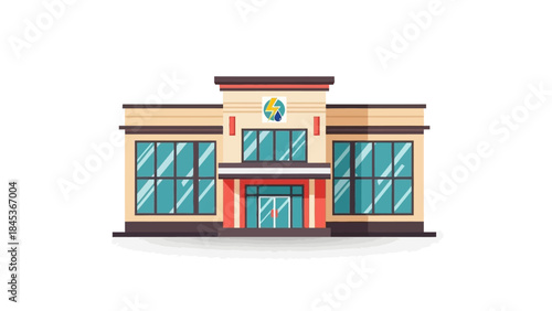 Modern Commercial Building Facade With Glass Windows and Entrance Doors